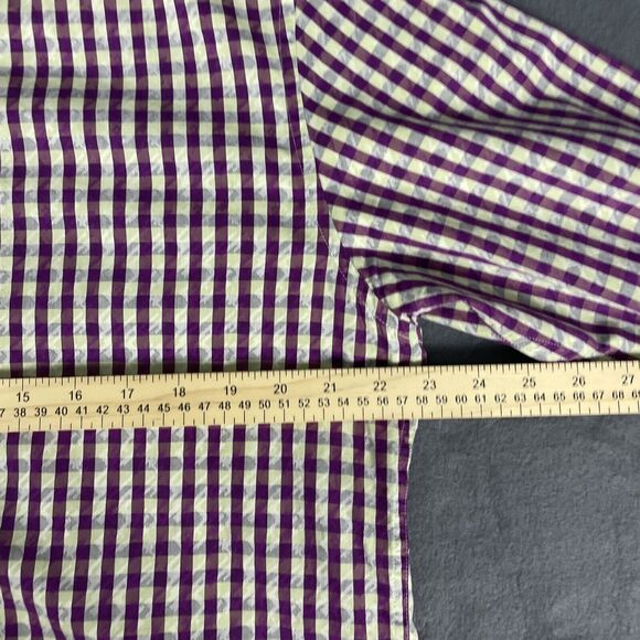 Robert Graham Shirt Mens L Large Long Sleeve Purple Plaid Embroidered Flip Cuff - Picture 8 of 15